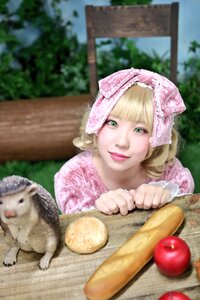 Rating: Safe Score: 0 Tags: 1girl apple banana basket blonde_hair blurry blurry_background blurry_foreground day depth_of_field food fruit grapes green_eyes hinaichigo holding_fruit lips looking_at_viewer mandarin_orange orange realistic smile solo strawberry table tomato User: admin