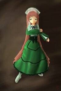 Rating: Safe Score: 0 Tags: 1girl bangs brown_hair dress frills full_body green_dress green_eyes hat heterochromia image long_hair long_sleeves looking_at_viewer no_shoes pantyhose red_eyes simple_background solo standing suiseiseki very_long_hair white_legwear User: admin