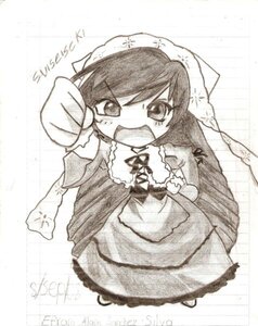Rating: Safe Score: 0 Tags: 1girl dress image long_hair long_sleeves looking_at_viewer monochrome open_mouth solo suiseiseki User: admin