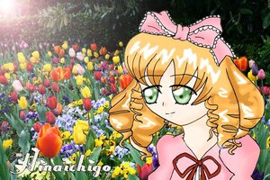 Rating: Safe Score: 0 Tags: 1990s_(style) 1girl apple blonde_hair bow dress drill_hair flower food fruit grapes green_eyes hina_ichigo hinaichigo image object_namesake pink_bow ribbon solo strawberry tomato User: admin