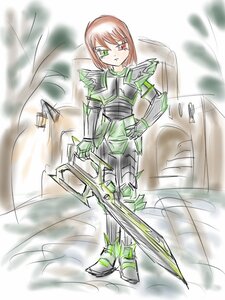 Rating: Safe Score: 0 Tags: 1girl armor brown_hair full_body glowing_eye green_eyes heterochromia image motion_blur nerevarine series:the_elder_scrolls short_hair sketch solo souseiseki standing weapon User: admin