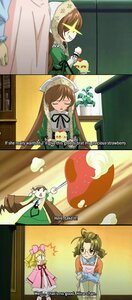 Rating: Safe Score: 0 Tags: 2girls apron blonde_hair brown_eyes brown_hair cake closed_eyes comic dress english_text food green_dress hinaichigo image multiple_girls pair short_hair smile suiseiseki User: admin