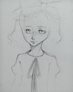 Rating: Safe Score: 0 Tags: 1girl closed_mouth expressionless greyscale hinaichigo image monochrome ribbon short_hair sketch solo traditional_media upper_body User: admin