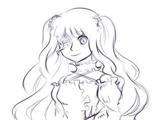 Rating: Safe Score: 0 Tags: 1girl bare_shoulders blush dress flower greyscale hair_ornament image kirakishou long_hair looking_at_viewer monochrome simple_background smile solo two_side_up upper_body white_background User: admin