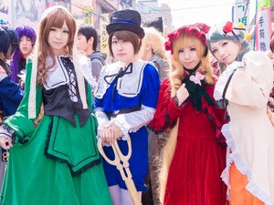 Rating: Safe Score: 0 Tags: 4girls 6+boys 6+girls blonde_hair blue_eyes brown_hair closed_eyes dress frills hat long_hair long_sleeves looking_at_viewer multiple_boys multiple_cosplay multiple_girls purple_hair realistic smile tagme User: admin