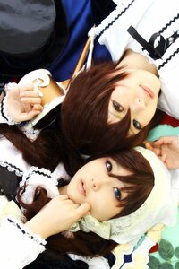 Rating: Safe Score: 0 Tags: 2girls blue_eyes brown_hair hat head_scarf heterochromia holding_hands lips long_hair looking_at_viewer multiple_cosplay multiple_girls sisters souseiseki suiseiseki tagme User: admin