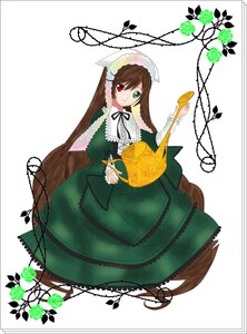 Rating: Safe Score: 0 Tags: 1girl brown_hair dress flower frills full_body green_dress green_eyes heterochromia image long_hair long_sleeves looking_at_viewer red_eyes rose smile solo suiseiseki very_long_hair vines watering_can User: admin