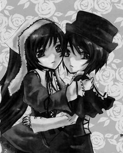 Rating: Safe Score: 0 Tags: 2girls dress flower greyscale hat image long_hair long_sleeves monochrome multiple_girls pair rose short_hair souseiseki suiseiseki white_flower white_rose yuri User: admin