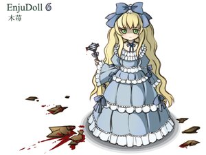 Rating: Safe Score: 0 Tags: 1girl blonde_hair blood bow dress enju_maiden fish frilled_dress frills green_eyes hair_bow kiichigo knife lolita_fashion long_hair ribbon solo very_long_hair User: admin