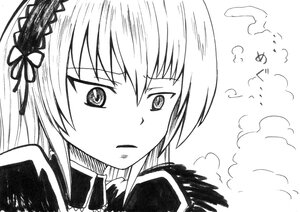Rating: Safe Score: 0 Tags: 1girl =3 cloud eyebrows_visible_through_hair greyscale hairband image lolita_hairband long_hair looking_at_viewer monochrome simple_background solo suigintou upper_body white_background User: admin