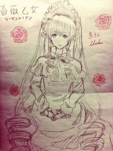 Rating: Safe Score: 0 Tags: 1girl dress drill_hair flower image long_hair long_sleeves looking_at_viewer monochrome red_flower red_rose rose shinku solo suigintou traditional_media very_long_hair User: admin