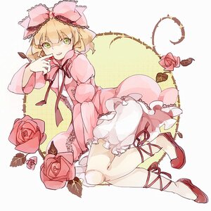 Rating: Safe Score: 0 Tags: 1girl blonde_hair bloomers bow dress flower frills green_eyes hair_bow hina_ichigo hinaichigo image pink_bow pink_flower pink_rose red_flower red_rose rose shoes short_hair solo striped thorns underwear yellow_rose User: admin