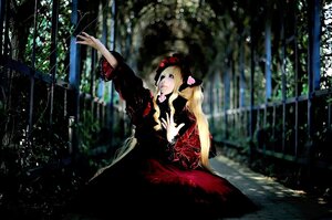 Rating: Safe Score: 0 Tags: 1girl blonde_hair bug dress flower insect long_hair outstretched_arm red_dress shinku solo User: admin