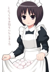 Rating: Safe Score: 0 Tags: 1girl apron black_eyes black_hair blush food fruit human juliet_sleeves long_sleeves looking_at_viewer maid maid_headdress puffy_sleeves short_hair solo striped User: admin