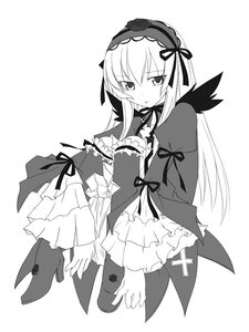 Rating: Safe Score: 0 Tags: 1girl blush boots dress frills gothic_lolita greyscale hairband image lolita_fashion long_hair long_sleeves monochrome rozen_maiden solo striped suigintou takami_ryou wings User: admin