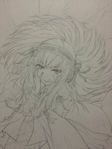Rating: Safe Score: 0 Tags: 1girl dress floating_hair frills greyscale hairband image long_hair long_sleeves looking_at_viewer monochrome ribbon smile solo suigintou traditional_media User: admin