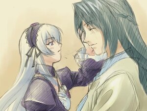 Rating: Safe Score: 0 Tags: 2girls blush closed_eyes from_side hairband image kakizaki_megu long_hair long_sleeves looking_at_another multiple_girls pink_eyes profile simple_background solo suigintou upper_body User: admin