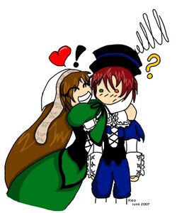 Rating: Safe Score: 0 Tags: 1boy ? closed_eyes dress green_eyes hat heart image pair siblings sisters smile souseiseki suiseiseki User: admin