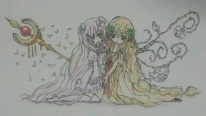 Rating: Safe Score: 0 Tags: 2girls blonde_hair braid dress flower green_eyes hair_flower hair_ornament image kirakishou long_hair multiple_girls pair shinku staff traditional_media twin_braids very_long_hair wings User: admin