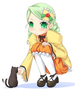 Rating: Safe Score: 0 Tags: 1girl animal black_cat blush buresu cat dress frills full_body green_eyes green_hair image kanaria long_sleeves orange_dress orange_shirt pantyhose photoshop_(medium) ribbon rozen_maiden shoes short_hair solo striped tail tail_wagging white_legwear User: admin