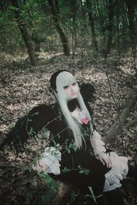 Rating: Safe Score: 0 Tags: 1girl bangs black_dress dress flower gothic_lolita hairband lolita_fashion long_hair long_sleeves plant red_eyes rose solo suigintou vines User: admin