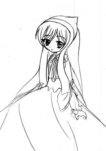 Rating: Safe Score: 0 Tags: 1girl :o blush dress greyscale image long_hair long_sleeves looking_at_viewer monochrome parted_lips ribbon simple_background solo standing suiseiseki very_long_hair white_background User: admin