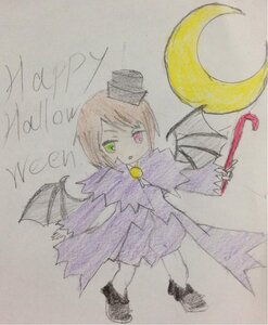 Rating: Safe Score: 0 Tags: 1girl bat_wings brown_hair crescent_moon dress full_moon green_eyes hat heterochromia image long_sleeves mini_hat mini_top_hat moon red_eyes short_hair solo souseiseki top_hat wings User: admin