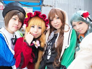 Rating: Safe Score: 0 Tags: 4girls 5girls blonde_hair blue_eyes brown_hair flower green_eyes hair_flower hair_ornament hat heterochromia lips long_hair looking_at_viewer multiple_cosplay multiple_girls realistic red_eyes rose short_hair souseiseki suiseiseki tagme User: admin