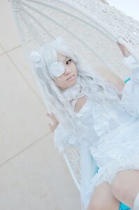 Rating: Safe Score: 0 Tags: 1girl dress eyepatch flower hair_ornament kirakishou lips long_hair sitting solo veil white_dress white_hair white_theme User: admin