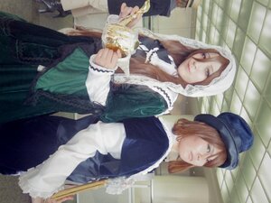 Rating: Safe Score: 0 Tags: 2girls apron blue_eyes brown_hair dress hat long_hair long_sleeves looking_at_viewer multiple_cosplay multiple_girls tagme User: admin