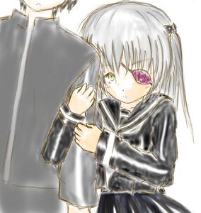 Rating: Safe Score: 0 Tags: 1boy 1girl barasuishou black_serafuku hair_ornament heterochromia image long_hair long_sleeves school_uniform serafuku silver_hair solo User: admin
