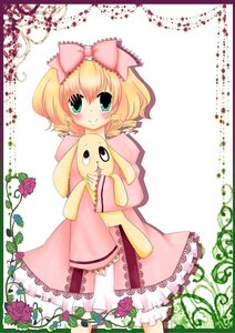 Rating: Safe Score: 0 Tags: 1girl blonde_hair blush bow dress flower frills green_eyes hair_bow hina_ichigo hinaichigo image pink_bow pink_dress pink_flower pink_rose red_flower red_rose rose short_hair smile solo stuffed_animal User: admin