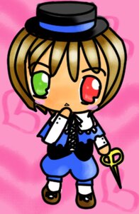 Rating: Safe Score: 0 Tags: 1boy 1girl blonde_hair blue_dress blush chibi full_body green_eyes hat heterochromia image long_sleeves pink_background short_hair simple_background solo souseiseki standing top_hat white_legwear User: admin