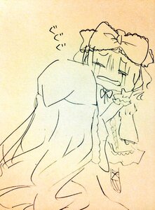 Rating: Safe Score: 0 Tags: 1girl bow braid crying dress hair_bow hakurei_reimu hinaichigo image kirisame_marisa long_hair lying monochrome solo solo_braid tears traditional_media User: admin