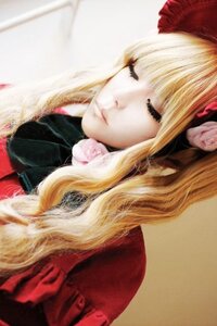Rating: Safe Score: 0 Tags: 1girl bangs blonde_hair blurry bow closed_eyes depth_of_field eyelashes flower hair_ornament lips long_hair pink_rose rose shinku solo upper_body User: admin
