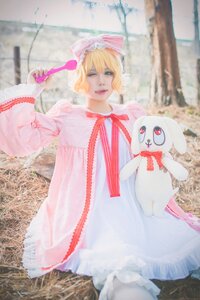 Rating: Safe Score: 0 Tags: 1girl blonde_hair blurry bow dress hair_bow hinaichigo outdoors photo solo stuffed_animal stuffed_bunny User: admin