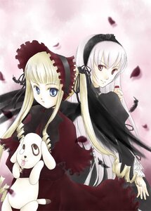 Rating: Safe Score: 0 Tags: 2girls blonde_hair blue_eyes dress frills hairband image long_hair long_sleeves looking_at_viewer looking_back multiple_girls pair petals red_dress shinku silver_hair sitting suigintou very_long_hair wings User: admin
