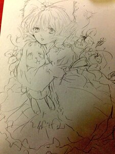 Rating: Safe Score: 0 Tags: 1girl blush bow dress flower hair_bow hinaichigo image long_hair looking_at_viewer monochrome puffy_short_sleeves puffy_sleeves short_sleeves sketch solo traditional_media User: admin