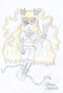 Rating: Safe Score: 0 Tags: 1girl blonde_hair bow dress eyepatch flower hair_flower hair_ornament image kirakishou long_hair rose smile solo striped traditional_media two_side_up yellow_eyes User: admin