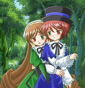 Rating: Safe Score: 0 Tags: 2girls blue_dress blush brown_hair bush dress frills green_dress green_eyes hat heterochromia image long_hair long_sleeves multiple_girls nature open_mouth outdoors pair red_eyes short_hair siblings sisters souseiseki suiseiseki top_hat tree twins very_long_hair User: admin