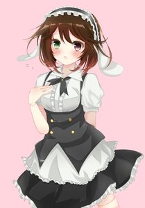 Rating: Safe Score: 0 Tags: 1girl animal_ears blush brown_hair bunny_ears cowboy_shot enmaided fleur_de_lapin_uniform frills green_eyes heterochromia image looking_at_viewer maid open_mouth pink_background short_hair skirt solo souseiseki striped striped_background thighhighs vertical_stripes waist_apron white_legwear zettai_ryouiki User: admin