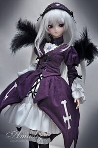 Rating: Safe Score: 0 Tags: 1girl boots doll dress flower frilled_sleeves frills grey_background hairband juliet_sleeves long_hair long_sleeves looking_at_viewer pink_eyes puffy_sleeves rose silver_hair smile solo standing suigintou wings User: admin