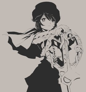 Rating: Safe Score: 0 Tags: 1girl cape closed_mouth frills hat high_contrast image long_sleeves monochrome pota_(nabrinko) purple_theme rozen_maiden short_hair simple_background solo souseiseki User: admin