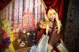 Rating: Safe Score: 0 Tags: 1girl blonde_hair book curtains dress flower lace long_hair realistic shinku solo User: admin