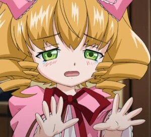 Rating: Safe Score: 0 Tags: 1girl against_glass blonde_hair blurry blush bow depth_of_field dress drill_hair green_eyes hands hina_ichigo hinaichigo image open_mouth pink_bow short_hair solo sweatdrop tears User: admin