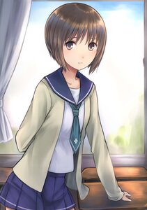 Rating: Safe Score: 0 Tags: 1girl bad_id bad_pixiv_id black_eyes blue_sailor_collar blush brown_eyes brown_hair cardigan curtains desk human image indoors kashiwaba_tomoe long_sleeves looking_at_viewer mole mole_under_eye open_clothes pleated_skirt rozen_maiden sailor_collar school_desk school_uniform serafuku short_hair sitting skirt solo umasanjin window User: admin