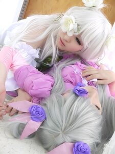Rating: Safe Score: 0 Tags: 2girls blue_rose closed_eyes flower hair_ornament long_hair multiple_cosplay multiple_girls rose tagme white_hair User: admin
