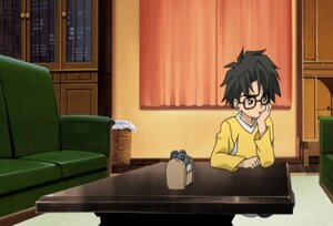 Rating: Safe Score: 0 Tags: 1boy black-framed_eyewear black_hair glasses human indoors sakurada_jun screenshot solo yellow_shirt User: admin