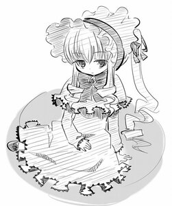 Rating: Safe Score: 0 Tags: 1girl auto_tagged bonnet bow bowtie dress frills full_body greyscale hat image long_hair long_sleeves looking_at_viewer monochrome shinku simple_background solo standing very_long_hair white_background User: admin