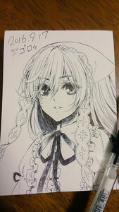 Rating: Safe Score: 0 Tags: 1girl artist_name braid greyscale image looking_at_viewer monochrome neck_ribbon puffy_short_sleeves puffy_sleeves short_sleeves solo suiseiseki traditional_media User: admin